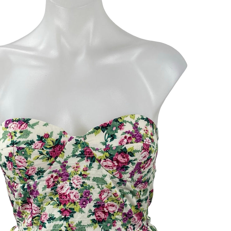Sans Souci Multicolor Floral Strapless Sweetheart Fit & Flare Mini Dress Size S