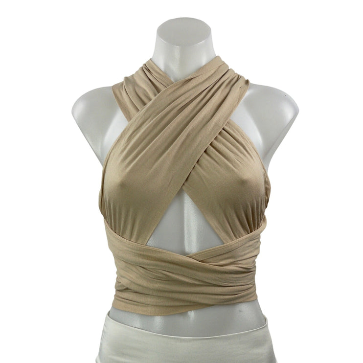 Verge Girl Beige Crossover Strappy Halter Cross Back Sleeveless Crop Top Size 6