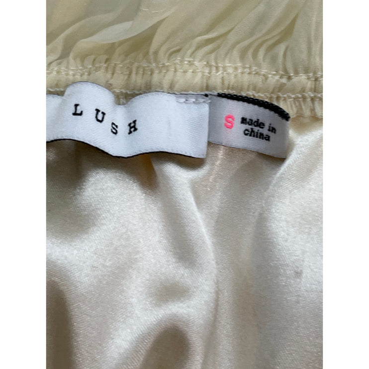 Lush Womens Cream Tulle Sheer Short Sleeve Off Shoulder Crop Peplum Blouse Top S