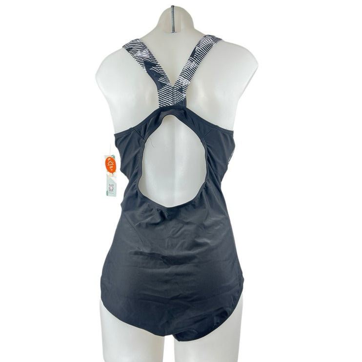 NEW Charmo Black Abstract Sleeveless Cutout Surf One Piece Swimsuit Swimwear XL