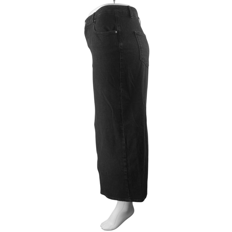 Asos Women's Black High Waisted Front Slit Straight Denim Jean Skirt Size 12