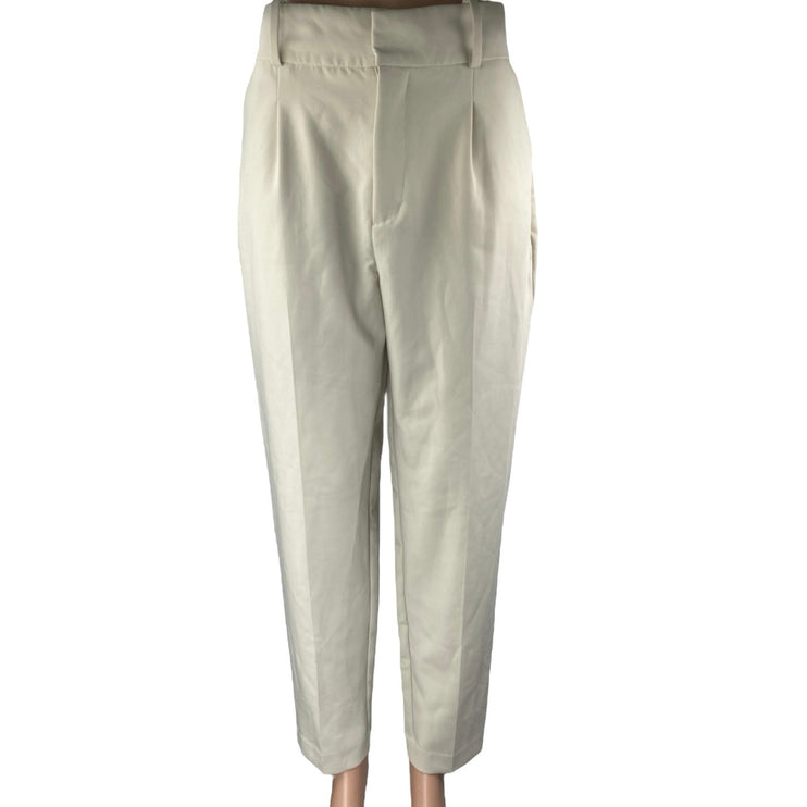 Zara Women's White High Waisted Pleated Tapered Trousers Dress Pants Size S