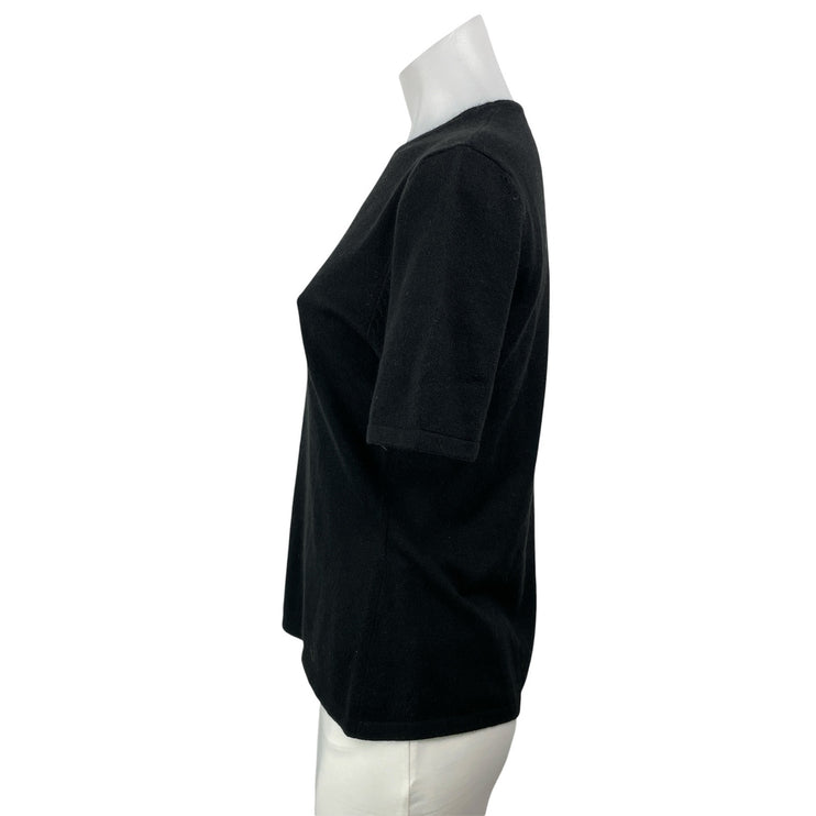 Jennifer Tyler Black Short Sleeves Cashmere Silk Crewneck Tee T-shirt Sweater L