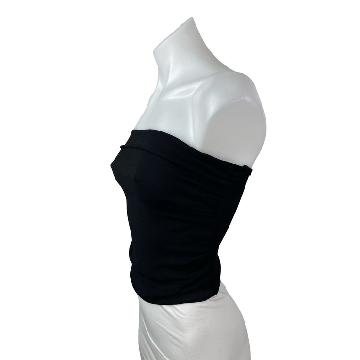 Reformation Women's Black Smocked Back Sleeveless Strapless Bandeau Crop Top 4