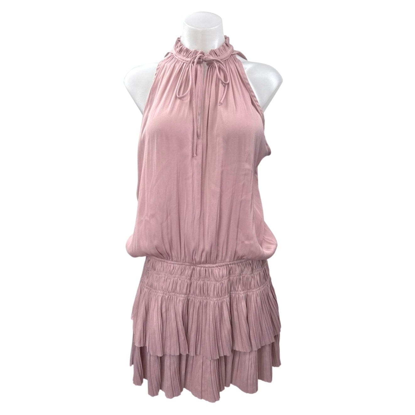 Pookie & Sebastian Pink Sleeveless Halter Ruffle Tiered Mini Blouson Dress Sz M Pookie & Sebastian Pink Sleeveless Halter Ruffle Tiered Mini Blouson Dress Sz M