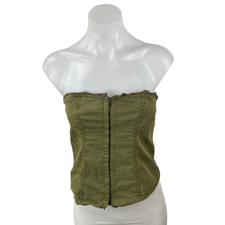 Free People Just A Minute Women's Green Zip Sleeveless Tube Bandeau Crop Top S