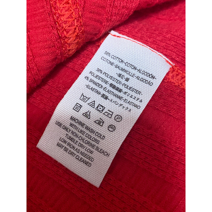 Free People We The Free Red Ribbed Knit Long Sleeve Henley V Neck Blouse Top M