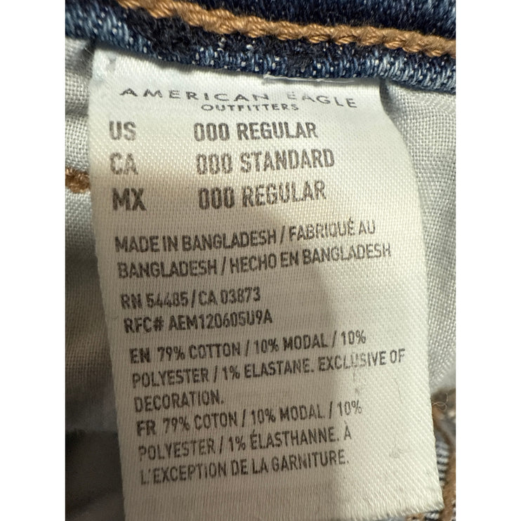 American Eagle Women's Blue Distressed Stretch High Rise Mom Denim Jeans Size 0