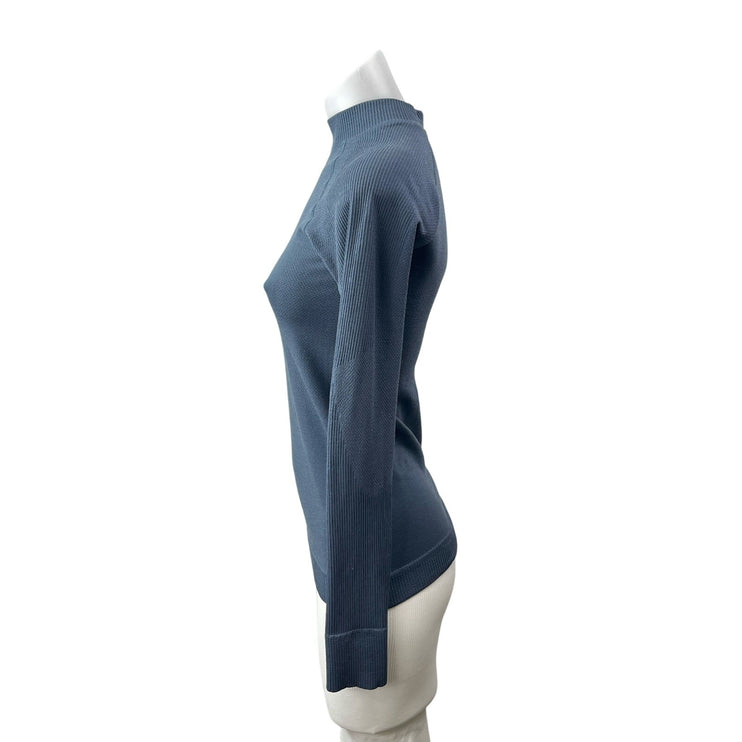 Lululemon Women's Blue Knit Long Sleeve Mock Neck Raglan Sweatshirt Top Size S