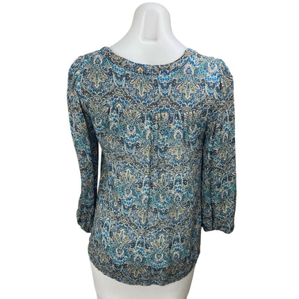 Joie Multicolor Floral 100% Silk Satin Long Sleeve V Neck Blouse Top Size XS