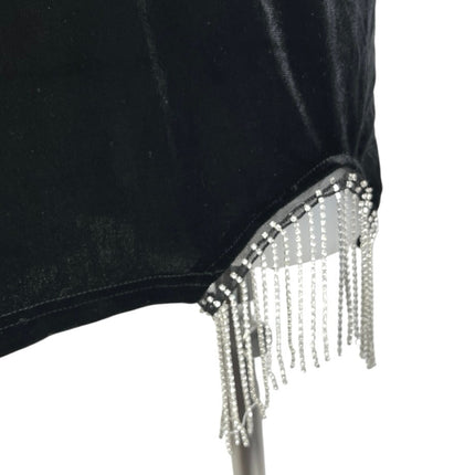 NEW JJ's House Black Velour Velvet Jeweled Fringe Holiday Mini Bodycon Dress L