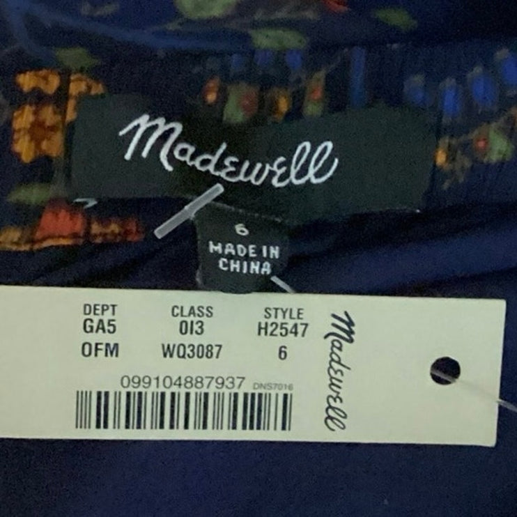 Madewell Women's Blue High Waisted Floral Print Calf Length A-Line Skirt Size 6