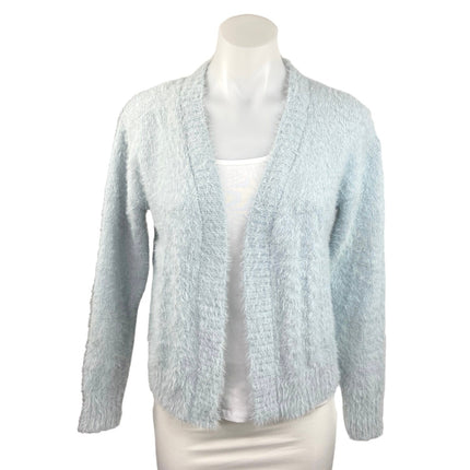 Sweet & Sinful Blue Mohair Eyelash Knit Cozy Open Cardigan Sweater Top Size S