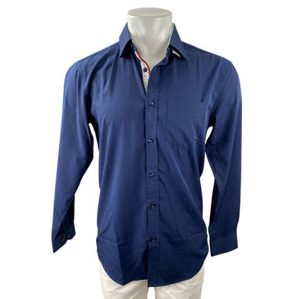Men's Blue Stretch Collared Long Sleeve Pocket Button Down Shirt Top Size S