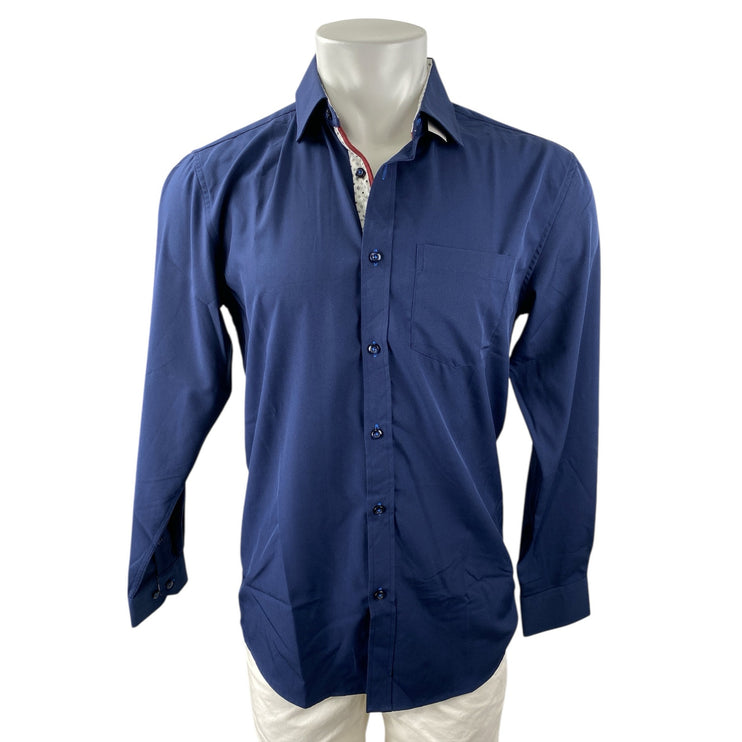 Men's Blue Stretch Collared Long Sleeve Pocket Button Down Shirt Top Size S