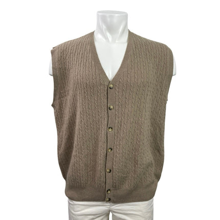 Jos A Bank 100%Cashmere Brown Cable Knit Button Down Cardigan Vest Tank Top XL