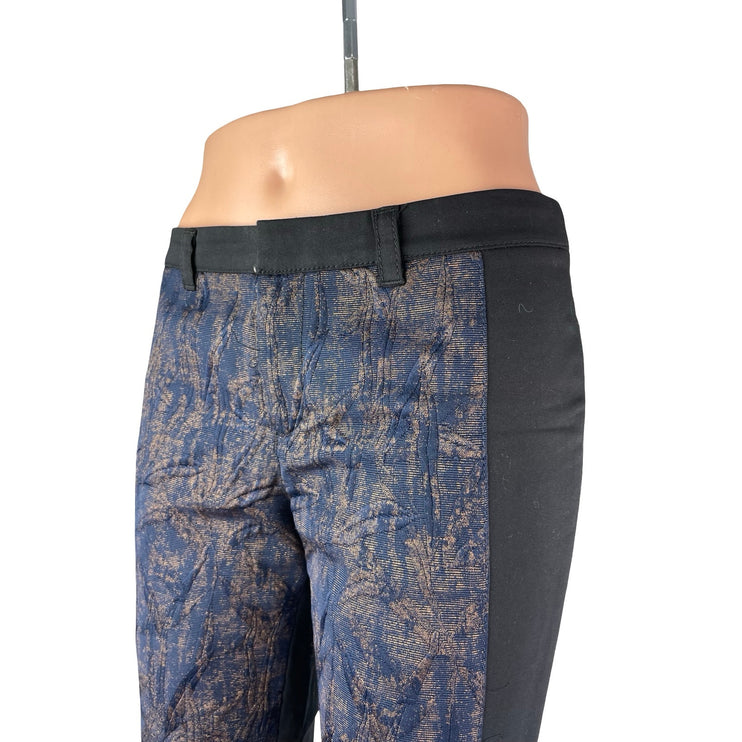 Anthropologie Cartonnier Women's Black Blue Jacquard Panel Trousers Pants Size 0