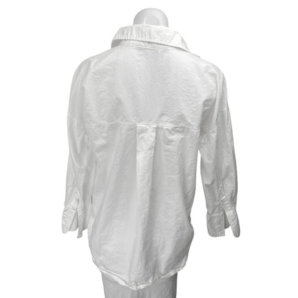 Zara Women's White Cotton Long Sleeve Pocket Collar Button Down Shirt Top Sz XS