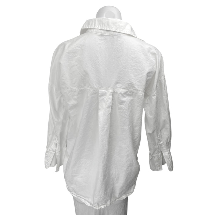 Zara Women's White Cotton Long Sleeve Pocket Collar Button Down Shirt Top Sz XS
