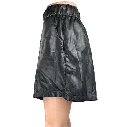 Abercrombie & Fitch Black Faux Vegan Leather High Waist Wide Leg Shorts Size L