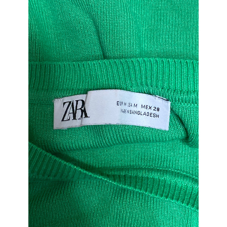 Zara Women's Green Rib Knit Crewneck Short Sleeve Crop Tee T-shirt Top Size M