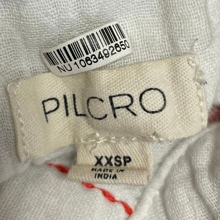 Anthropologie Pilcro Women White Embroidered Icon Button Down Shirt Top Sz XXSP