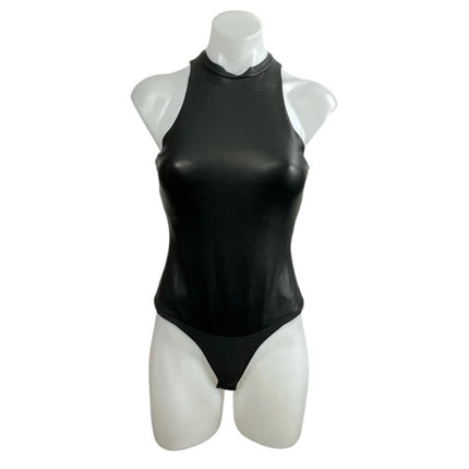 Skims Faux Vegan Leather High Neck Sleeveless Tank Shapewear Bodysuit Top Size S