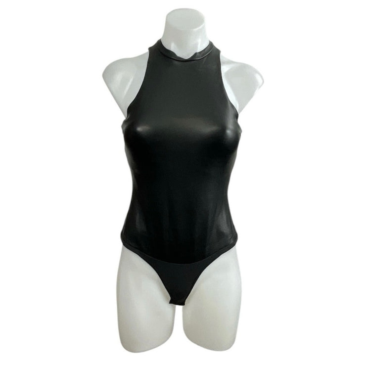 Skims Faux Vegan Leather High Neck Sleeveless Tank Shapewear Bodysuit Top Size S