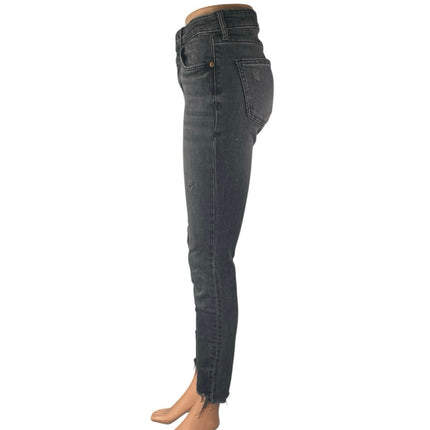 Zara Women's Black Washed High Waisted Raw Hem Skinny Denim Jeans Size 6