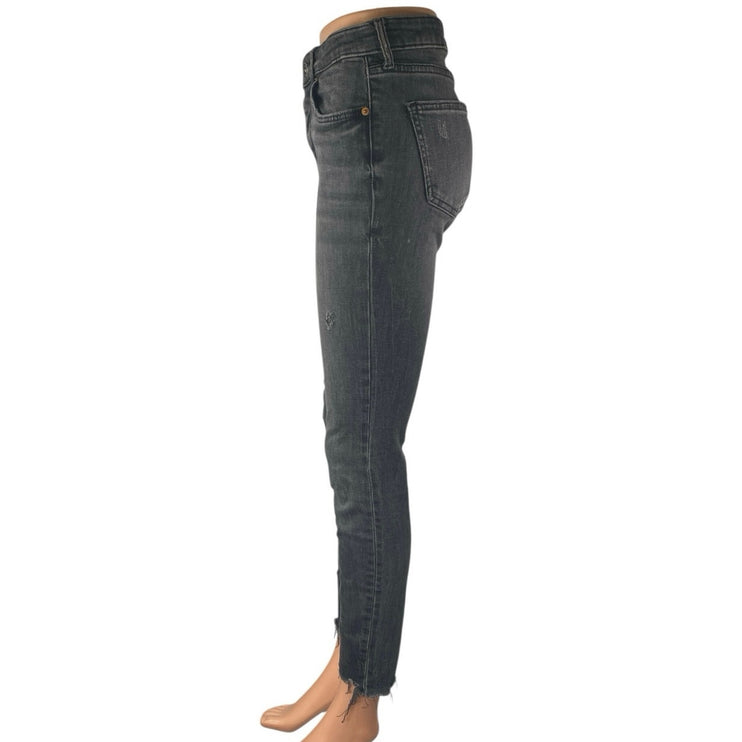 Zara Women's Black Washed High Waisted Raw Hem Skinny Denim Jeans Size 6