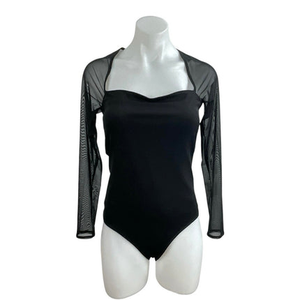 Abercrombie & Fitch Black Sweetheart Neck Mesh Sheer Long Sleeve Bodysuit Top M