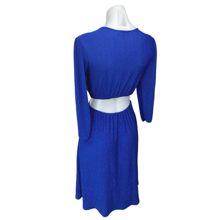 Monteau Blue Half Sleeve Cutout Deep V Neck Pleated A Line Mini Dress Size M