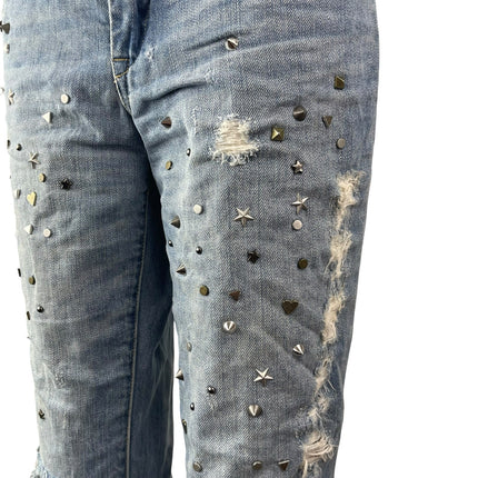 Blank NYC Women's Blue Studded Distressed Straight Leg Girlfriend Denim Jeans 27