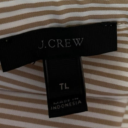 J.Crew Women's Beige White Long Sleeve Tie Waist Wrap Blouse Top Size L Tall