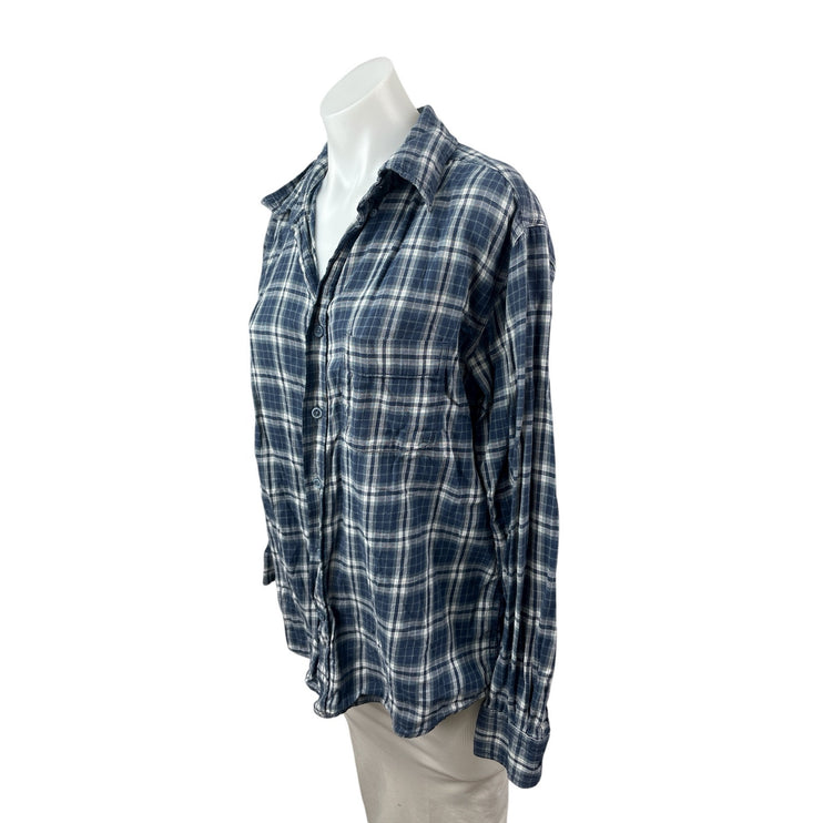Furst of a Kind Plaid Check Embroidered Rhinestone Skull Button Down Shirt Top M
