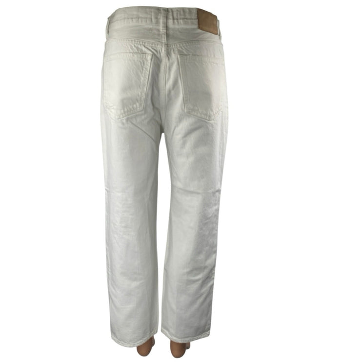 Zara The Bliss Women's White Distressed High Waist Straight Denim Jeans Pants 6