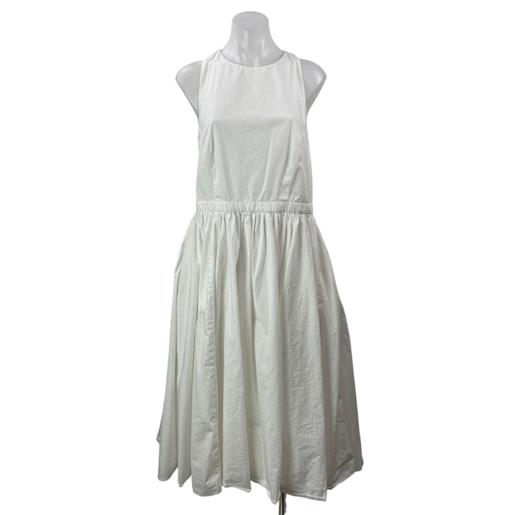 J.Crew Womens White Sleeveless Round Neck Pleated Fit & Flare Midi Dress Size 10