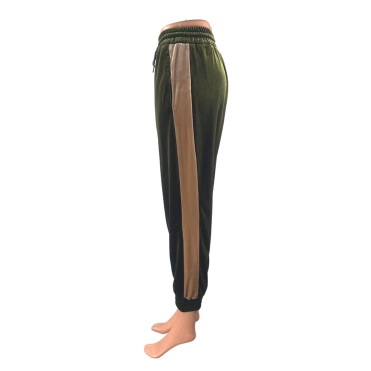 Zara Women's Green Velvet Velour Colorblock High Rise Jogger Sweat Pants Size XS