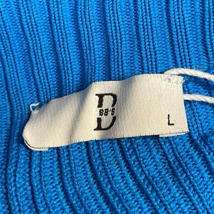 BB'S Blue Sleeveless High Neck Ribbed Knit Sculpt Midi Bodycon Dress Size L
