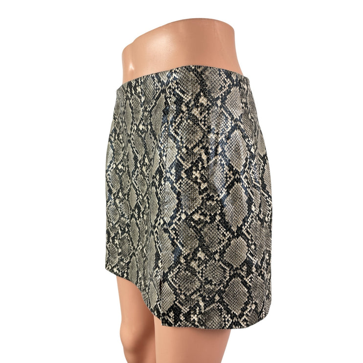 Zara Women's Snakeskin Faux Vegan Leather High Rise Mini Flare A-Line Skirt M