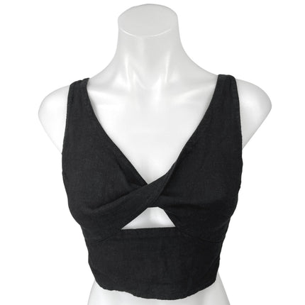 Abercrombie & Fitch Black Linen Sleeveless Twist Front Cutout Crop Tank Top Sz S