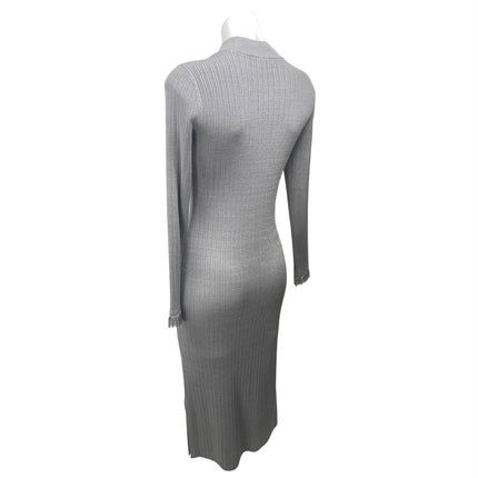 Club Monaco Gray Long Sleeve Crew Neck Ribbed Knit Midi Bodycon Sweater Dress S