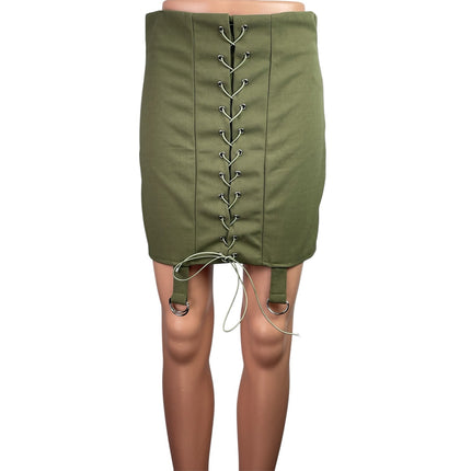 Missguided Women's Green Lace Up Strap Back Zip Mini Straight Pencil Skirt Sz 8