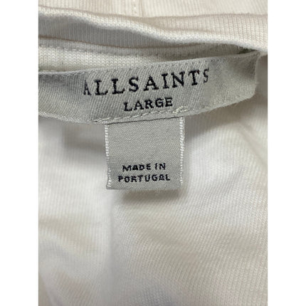 All Saints Women's White Tie Ruched Drop Sleeve Cropped T Shirt Tee Top Size L