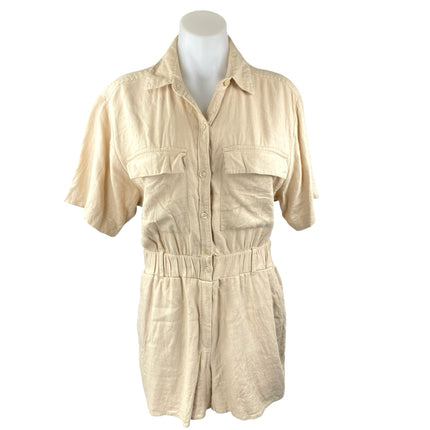 Abercrombie & Fitch Cream Beige Utility Short Sleeve Button Up Romper Shorts S