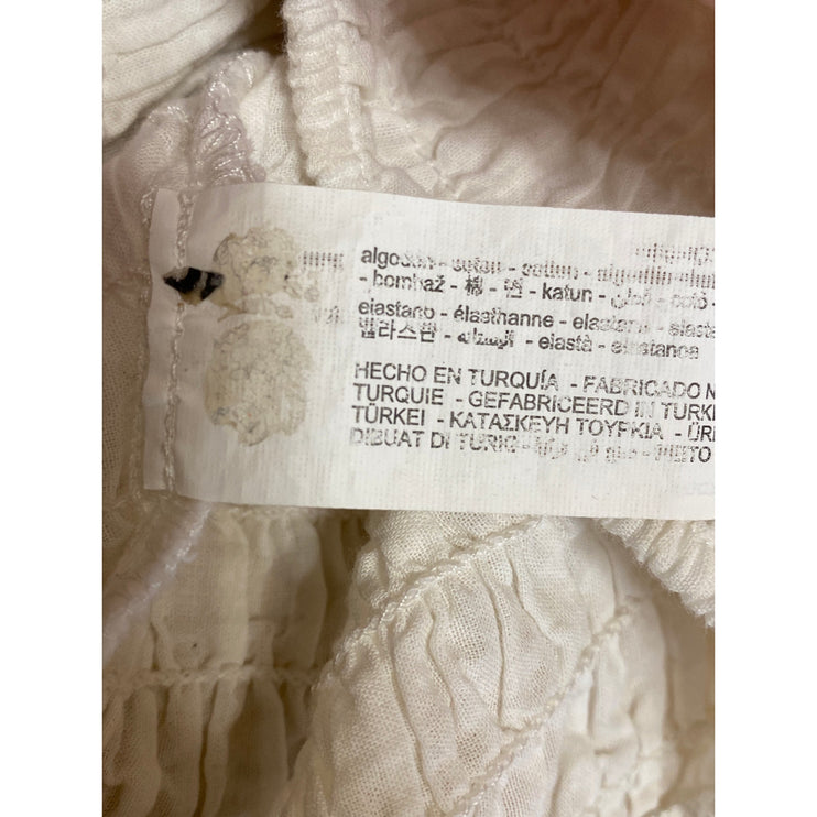 Zara Women's White Smocked Ruffle V Neck Half Sleeve Blouse Crop Top Size S