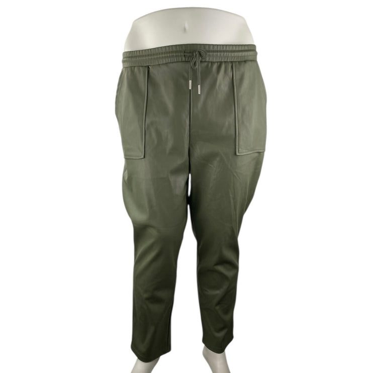ASOS Design Green Faux Vegan Leather High Waist Straight Trousers Pants Size 14