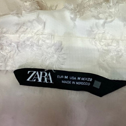Zara White Textured Jacquard Floral Long Sleeve Button Down Shirt Blouse Top M