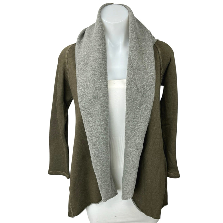 Barneys New York Olive Green Gray Open Front Fleece Cardigan Sweater Jacket XS