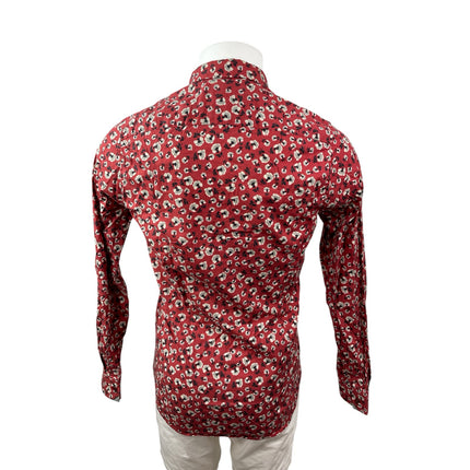 Ted Baker Men's Red Floral Modern Fit Long Sleeve Button Down Shirt Top Size 15